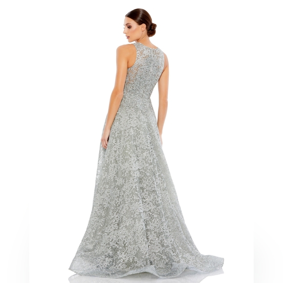 EMBELLISHED HIGH NECK SLEEVELESS A-LINE GOWN - Picture 2 of 3